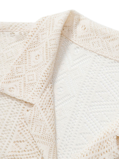 Short Sleeve Geometry Textured Cuban Shirt