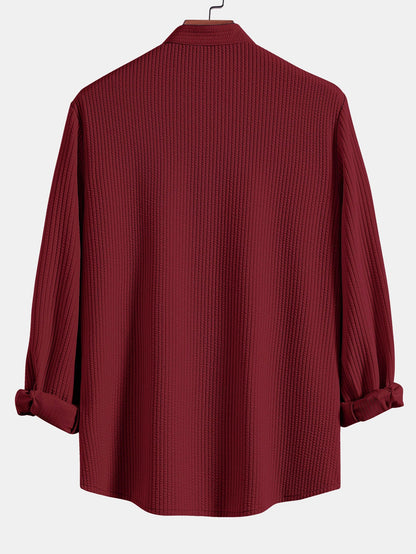 Long Sleeve Muscle Fit Ribbed Stand Collar Shirt