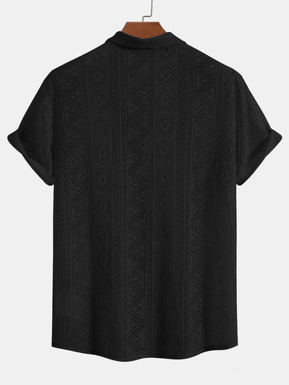 Short Sleeve Geometry Textured Cuban Shirt