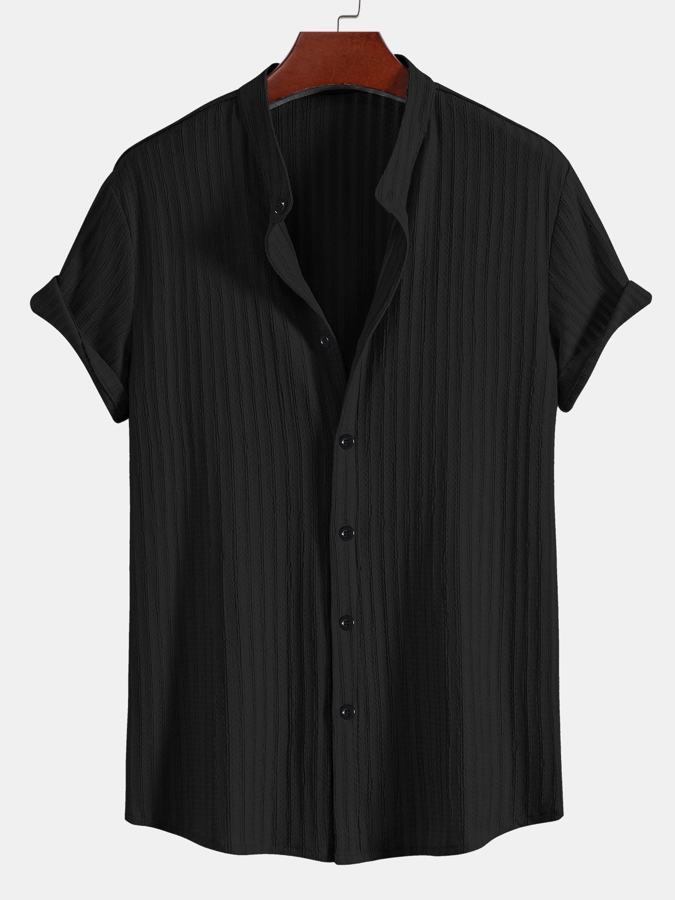Muscle Fit Texture Ribbed Stand Collar Shirt
