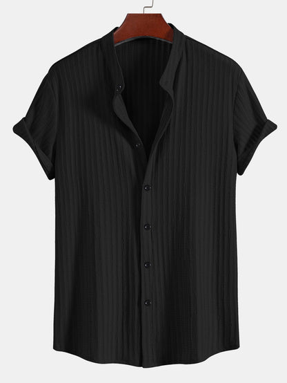Muscle Fit Texture Ribbed Stand Collar Shirt