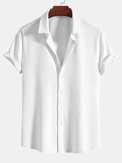 Muscle Fit Ribbed Button Up Shirt & Shorts