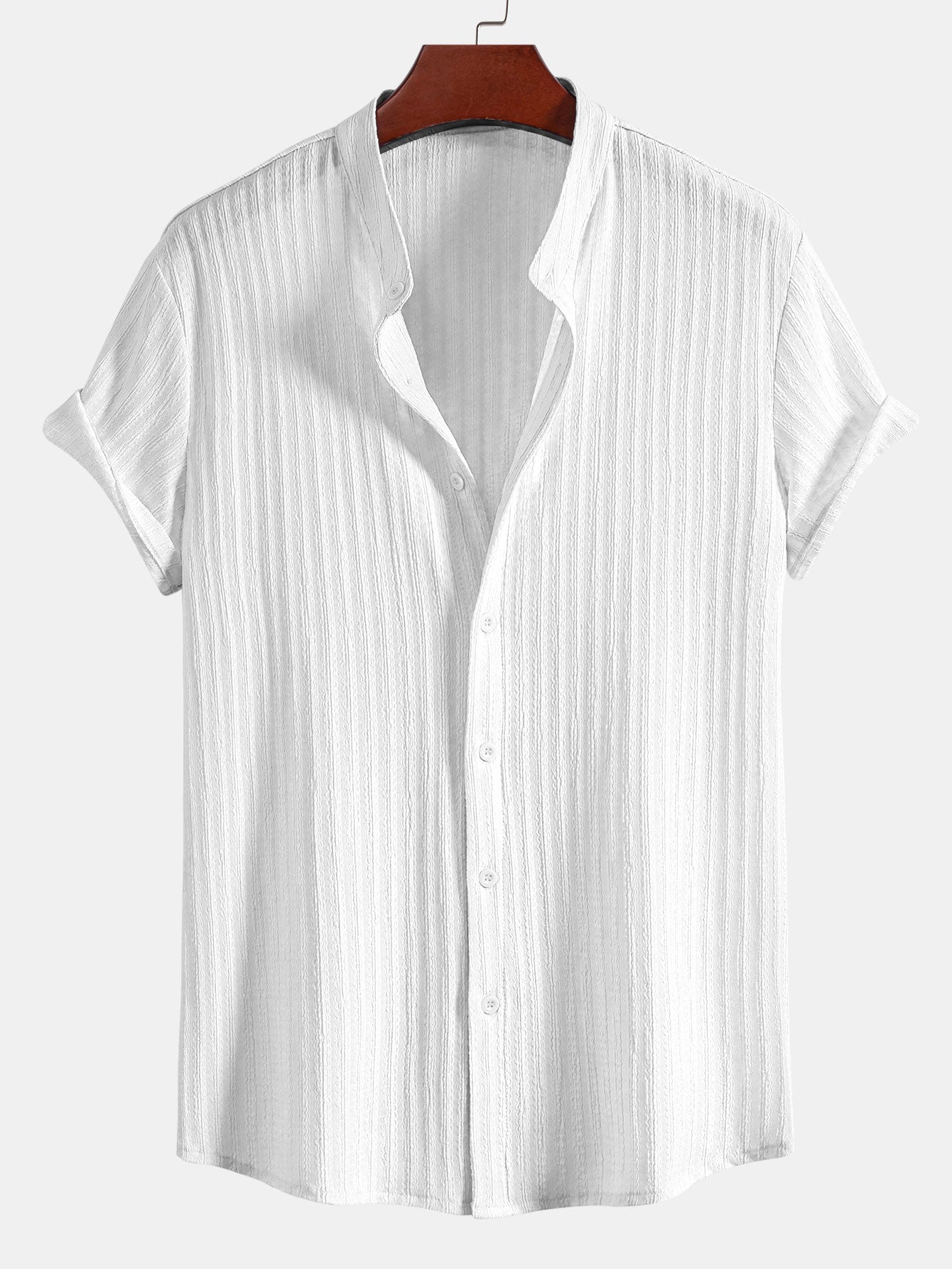Muscle Fit Texture Ribbed Stand Collar Shirt