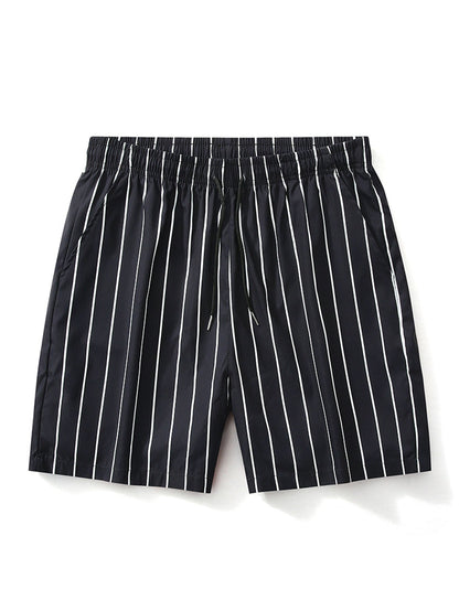 Palm Trees Print Button Up Shirt & Striped Swim Shorts