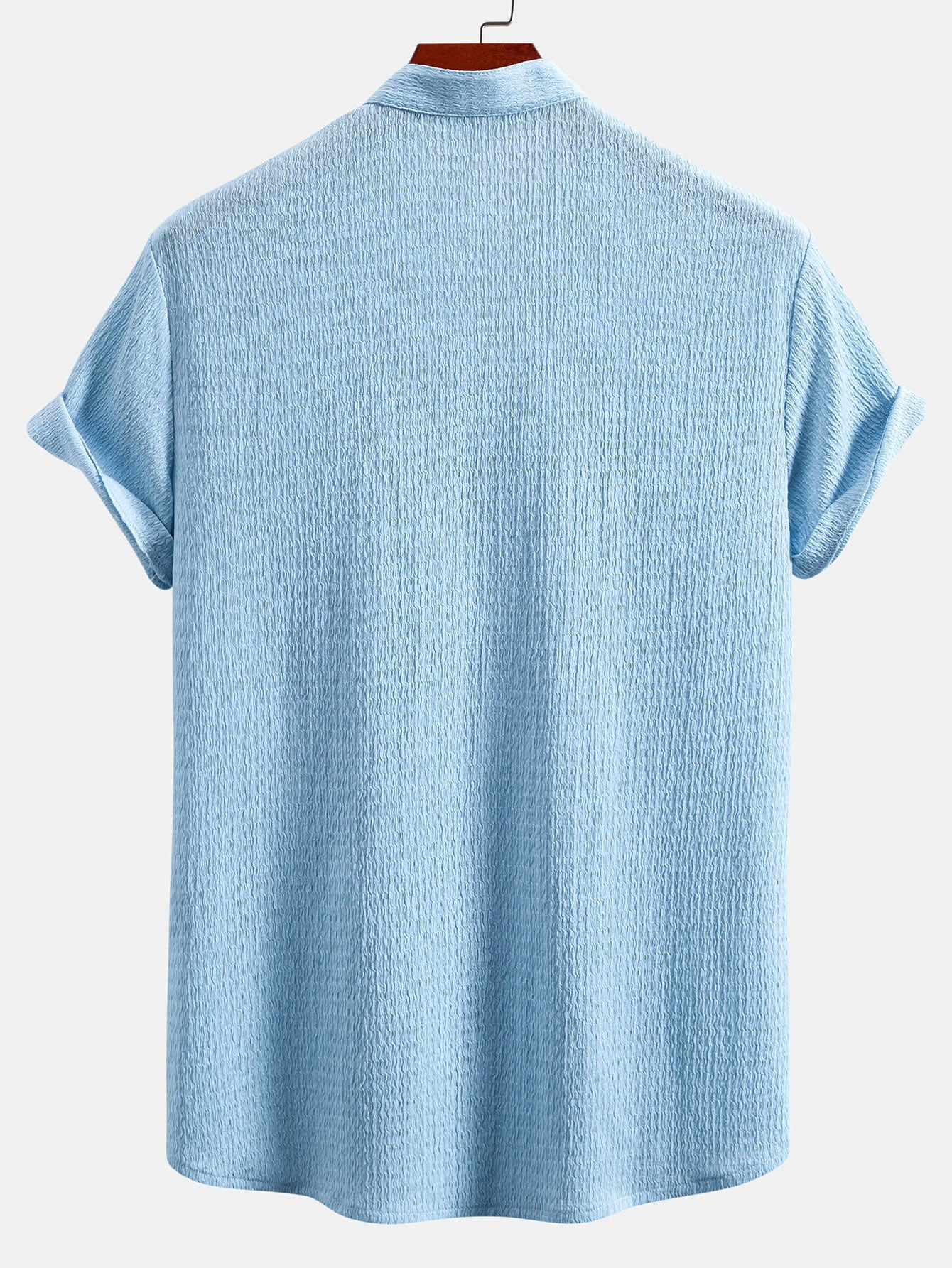Muscle Fit Wrinkled Textured Stand Collar Shirt