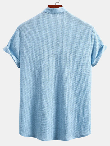 Muscle Fit Wrinkled Textured Stand Collar Shirt