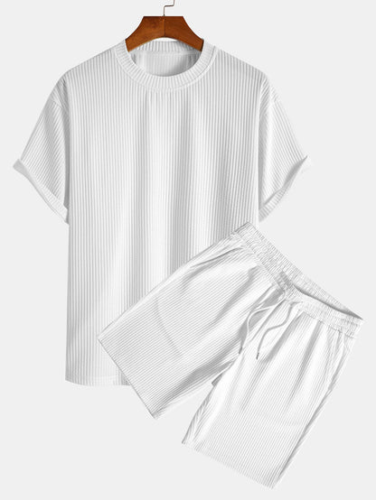 Relax Fit Ribbed T-Shirt & Drawstring Ribbed Shorts