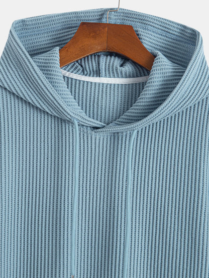 Knitted Waffle Arc Hem Hooded T-Shirt
