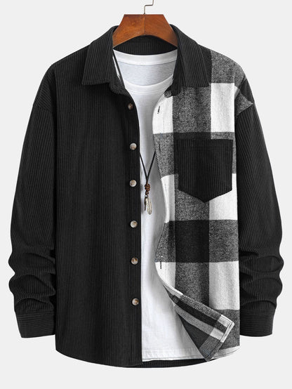 Relax Fit Corduroy Plaid Patchwork Shirt