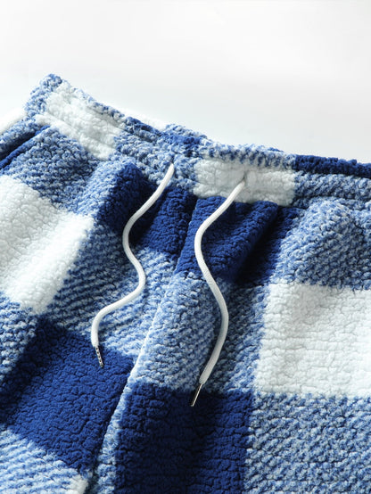 Straight Leg Plaid Pattern Teddy Pants