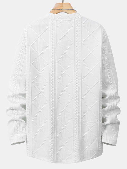 Long Sleeve Geometric Jacquard Arc Hem T-Shirt