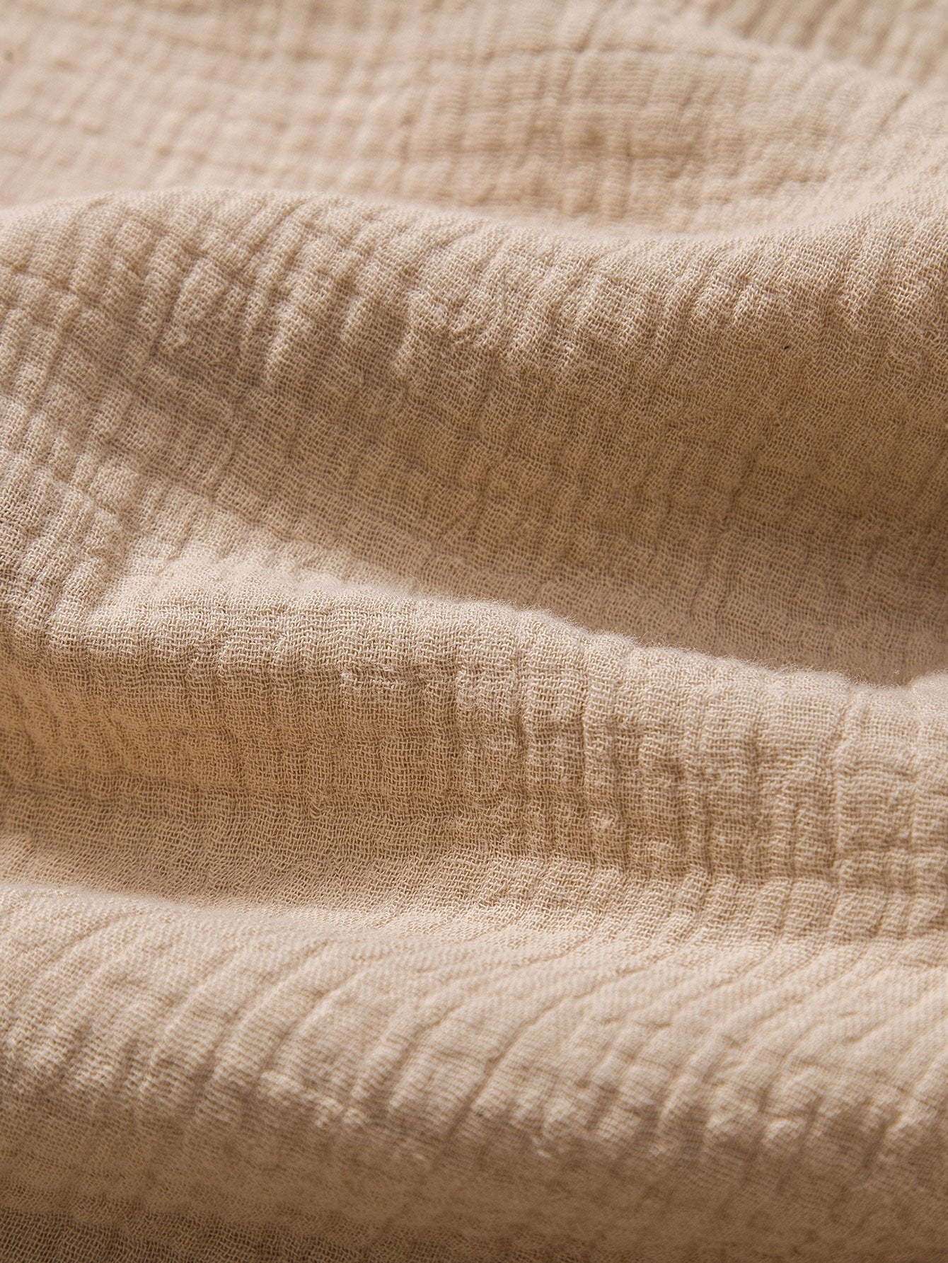 Wrinkled Cotton Half Open Placket Henley Collar Shirt