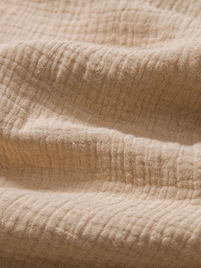 Wrinkled Cotton Half Open Placket Henley Collar Shirt