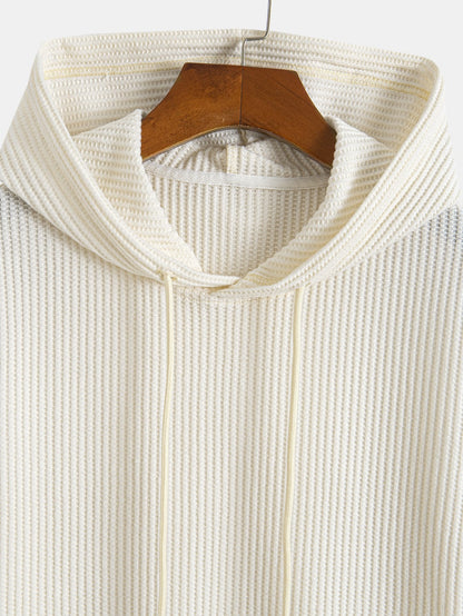 Knitted Waffle Arc Hem Hooded T-Shirt