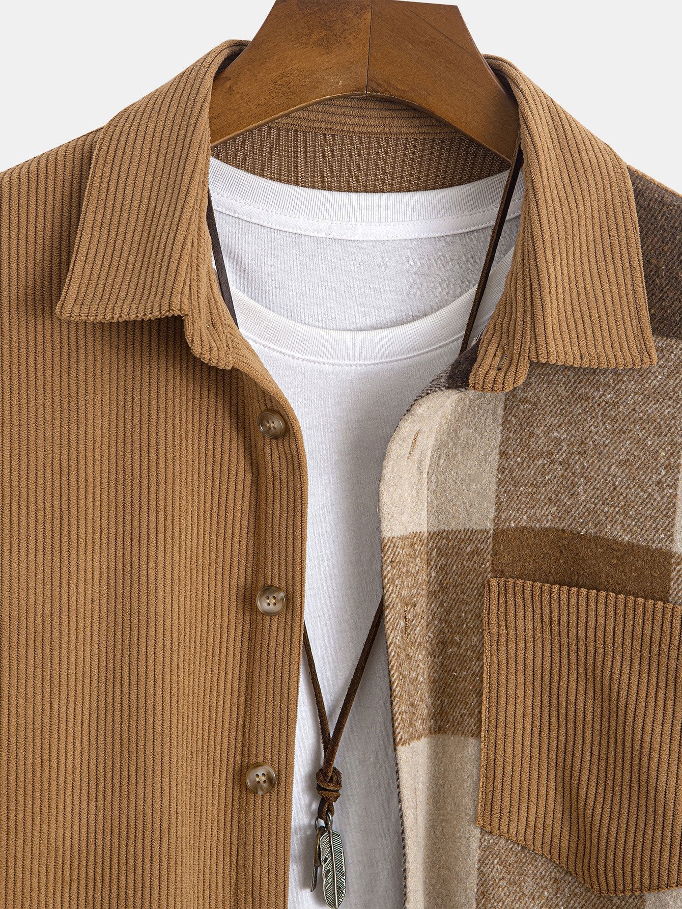 Relax Fit Corduroy Plaid Patchwork Shirt