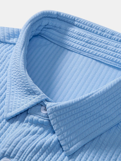Muscle Fit Ribbed Button Up Shirt & Shorts