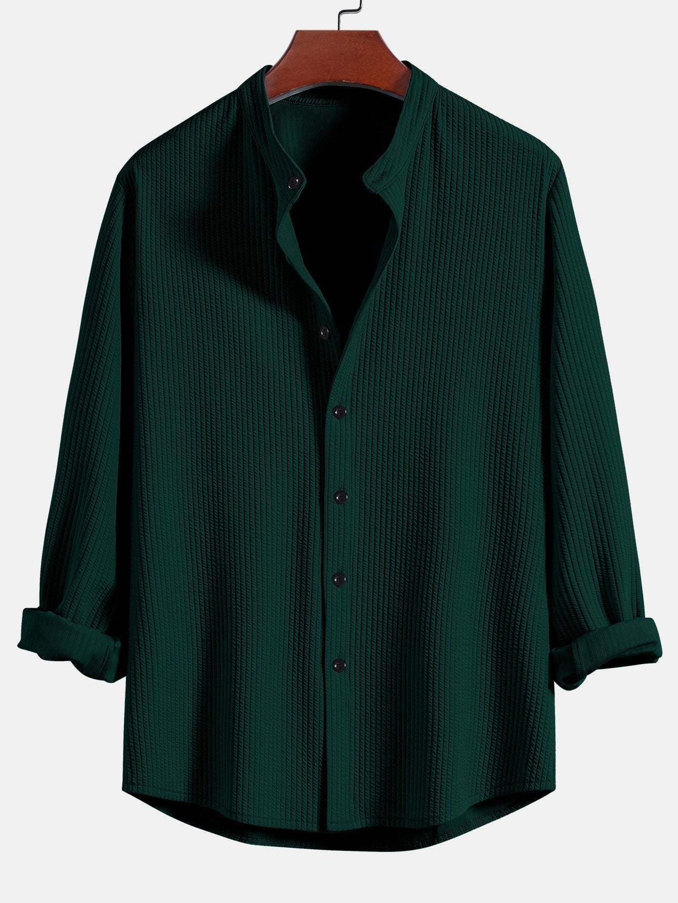 Long Sleeve Muscle Fit Ribbed Stand Collar Shirt