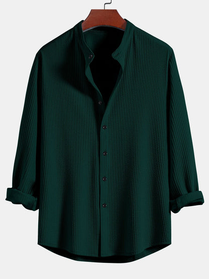 Long Sleeve Muscle Fit Ribbed Stand Collar Shirt