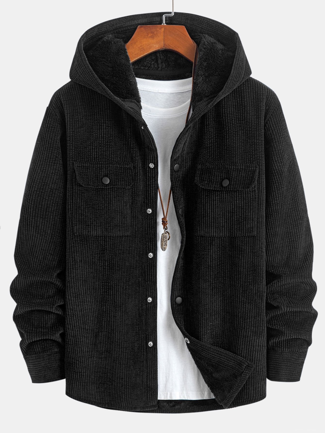 Fleece Lined Corduroy Hooded  Overshirt