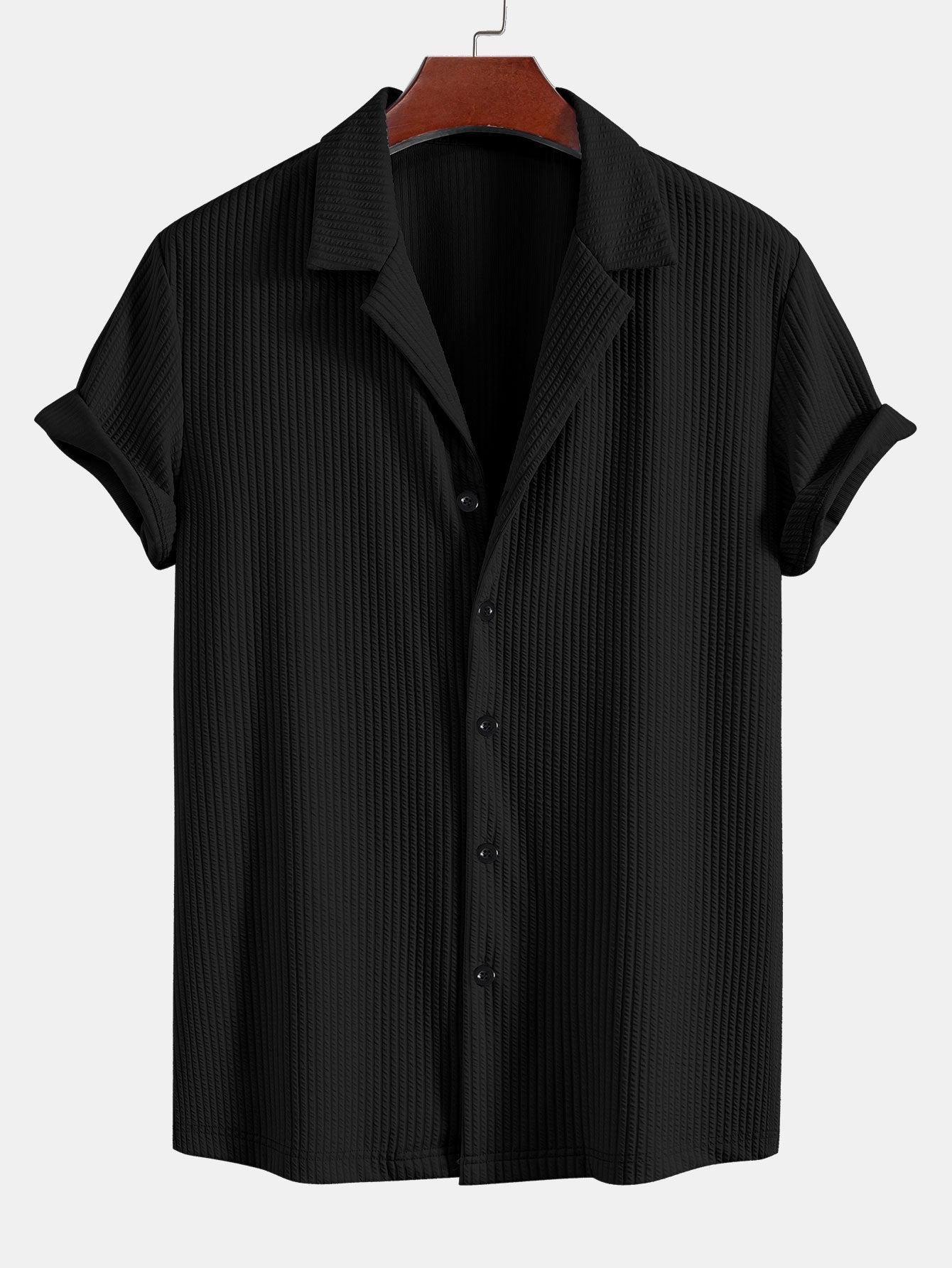 Muscle Fit Ribbed Deep Cuban Shirt