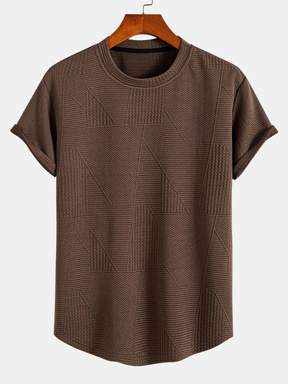 Geometric Jacquard Short Sleeve Arc Hem T-Shirt