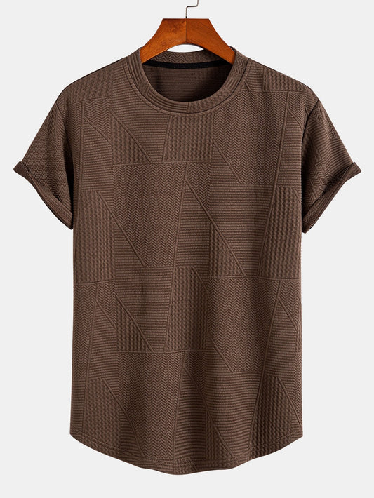 Geometric Jacquard Short Sleeve Arc Hem T-Shirt