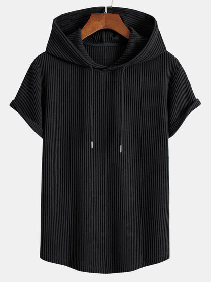 Knitted Waffle Arc Hem Hooded T-Shirt