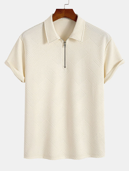 Stripe Jacquard Zip Up Polo & Shorts