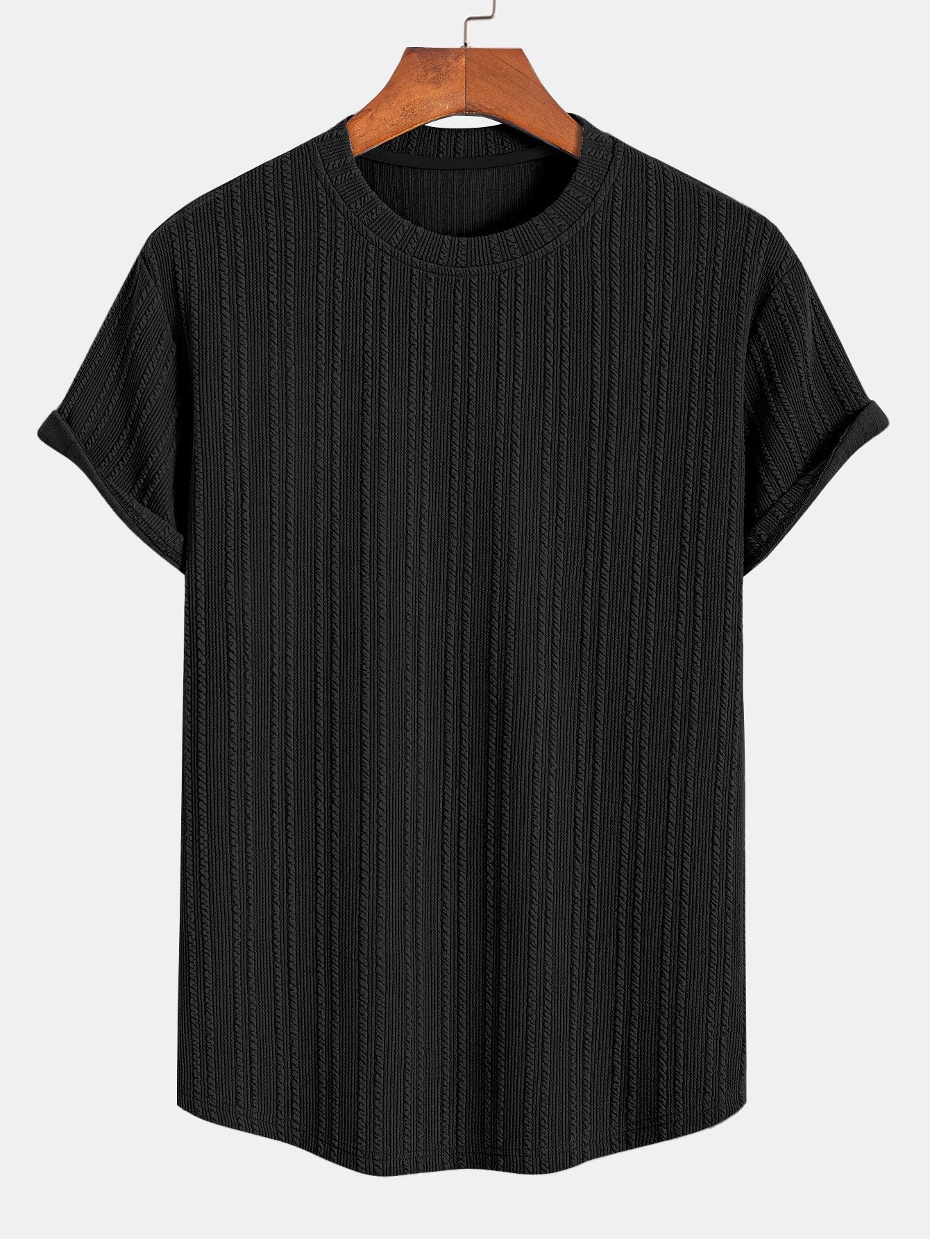 Muscle Fit Ribbed Arc Hem T-Shirt