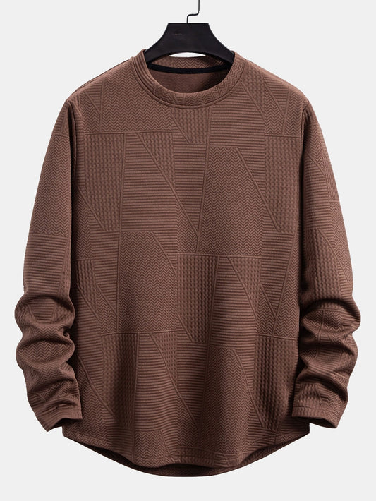 Long Sleeve Geometric Jacquard Arc Hem T-Shirt