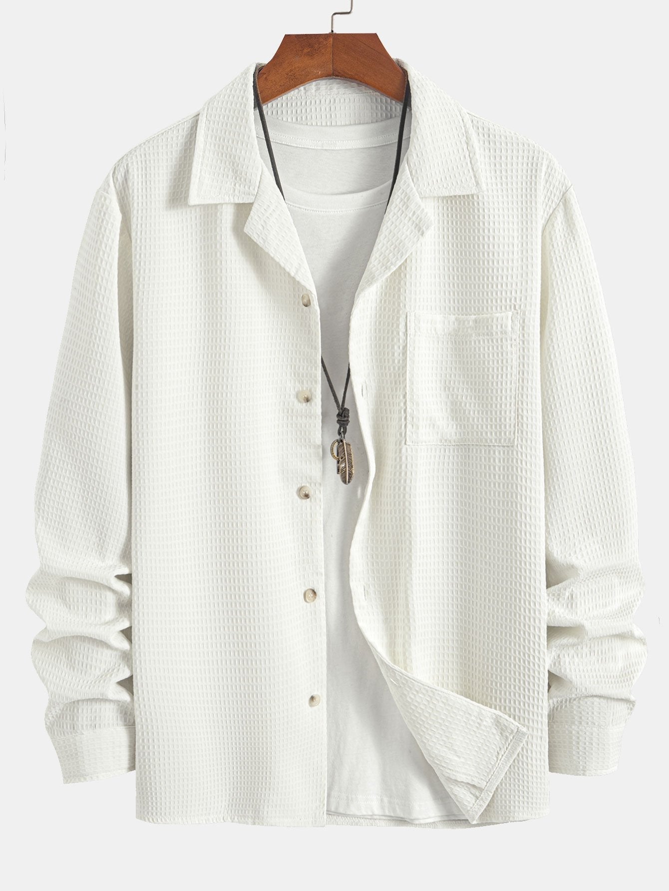 Long Sleeve Waffle Cuban Collar Shirt