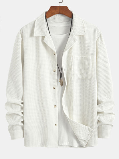 Long Sleeve Waffle Cuban Collar Shirt