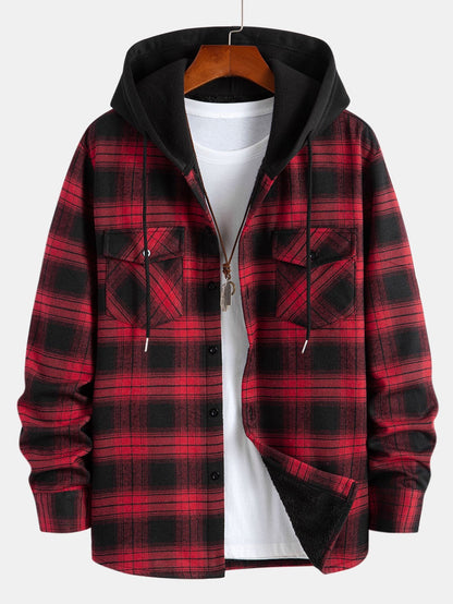 Fleece Lined Plaid Hooded Shirt