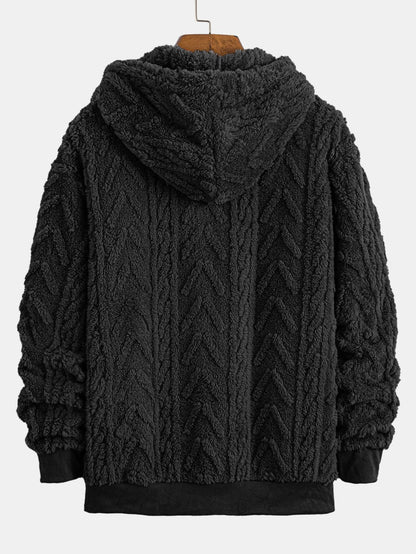 Geometric Jacquard Zip Up Teddy Hoodie
