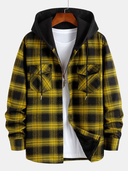 Fleece Lined Plaid Hooded Shirt