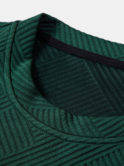 Long Sleeve Stripe Jacquard Arc Hem T-Shirt