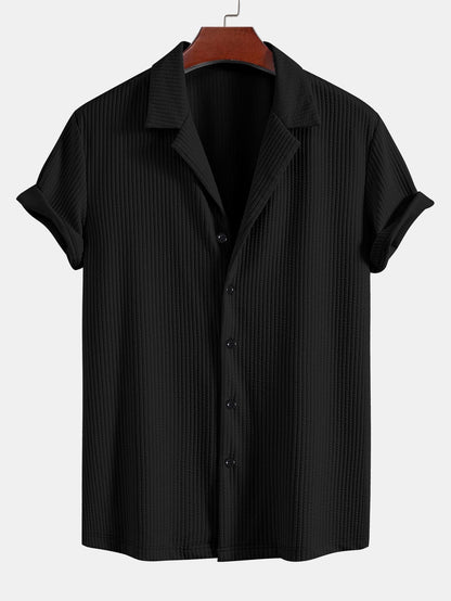 Muscle Fit Ribbed Deep Cuban Shirt