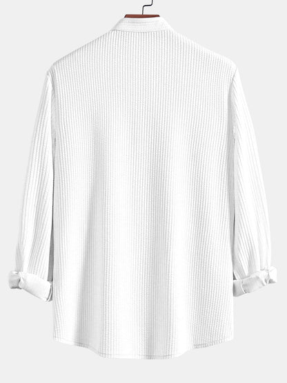 Long Sleeve Muscle Fit Ribbed Stand Collar Shirt