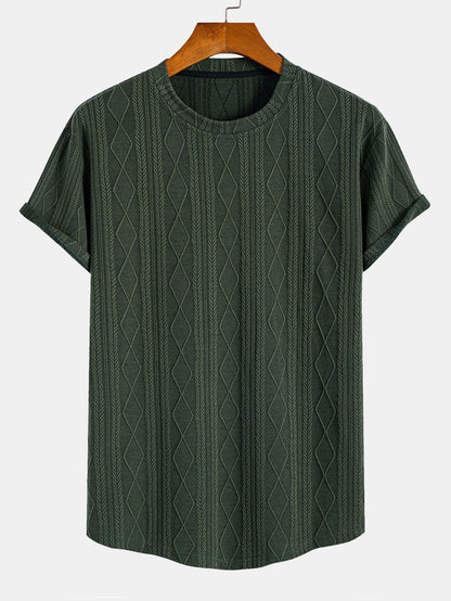 Muscle Fit Geometric Rhombus Jacquard Arc Hem T-Shirt