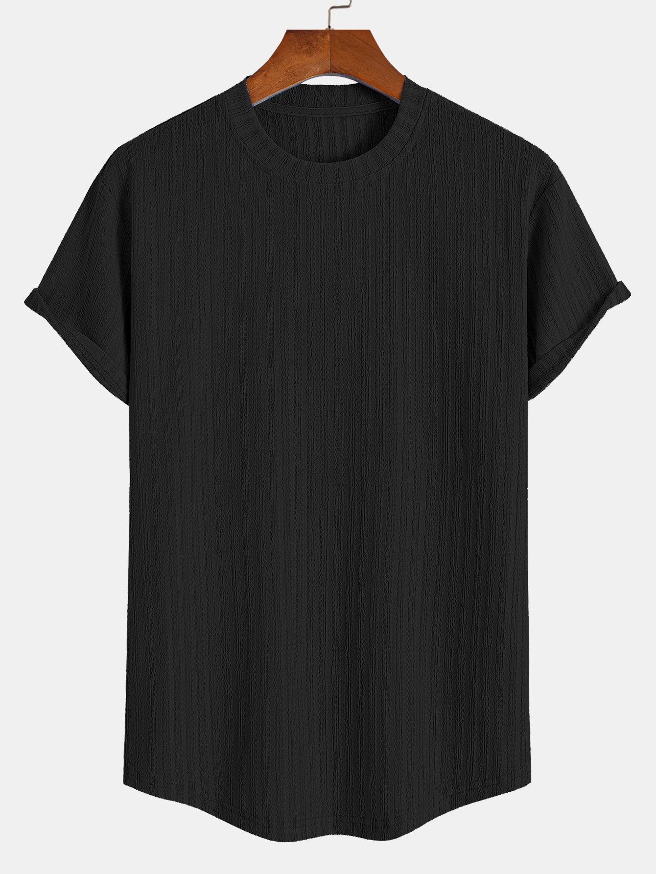 Muscle Fit Textured Ribbed Arc Hem T-Shirt