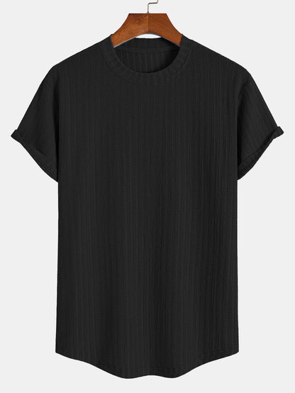 Muscle Fit Textured Ribbed Arc Hem T-Shirt