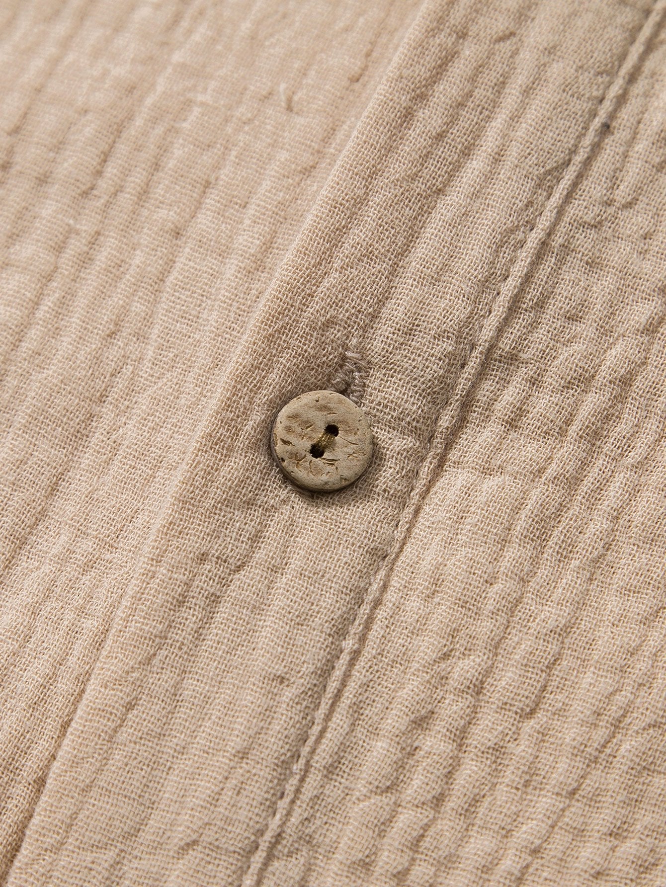 Wrinkled Cotton Half Open Placket Henley Collar Shirt