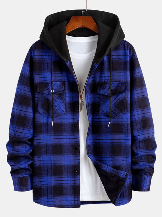 Fleece Lined Plaid Hooded Shirt