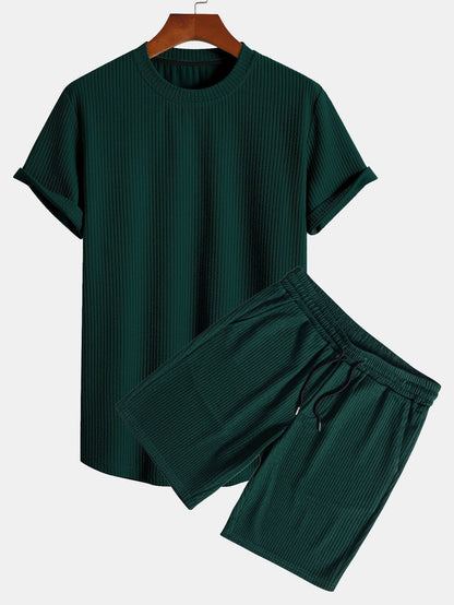 Muscle Fit Ribbed Arc Hem T-Shirt & Shorts