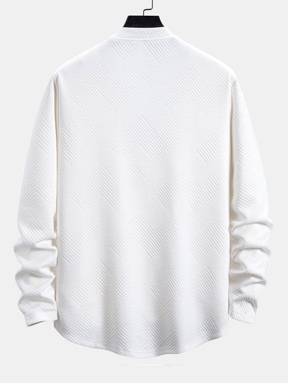 Long Sleeve Stripe Jacquard Arc Hem T-Shirt