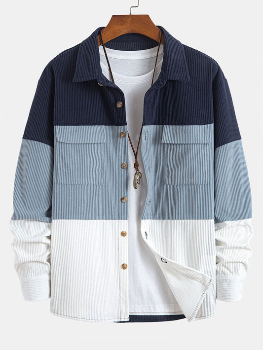 Color Block Corduroy Shirt With Pockets