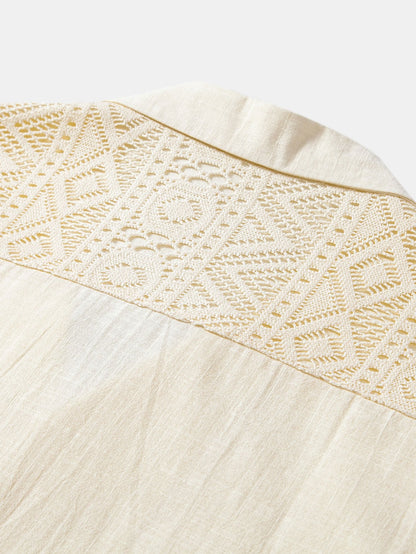 Geometric Textured Patchwork Cuban Shirt