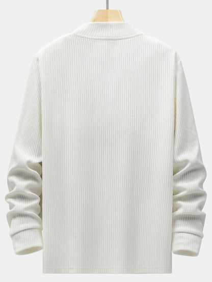 Long Sleeve Muscle Fit Knit Ribbed Mock Neck T-Shirt