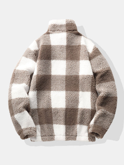 Quarter Zip Plaid Teddy Sweatshirt