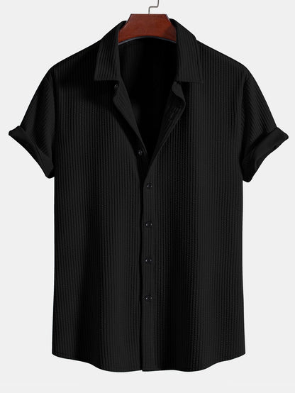 Muscle Fit Ribbed Button Up Shirt & Shorts